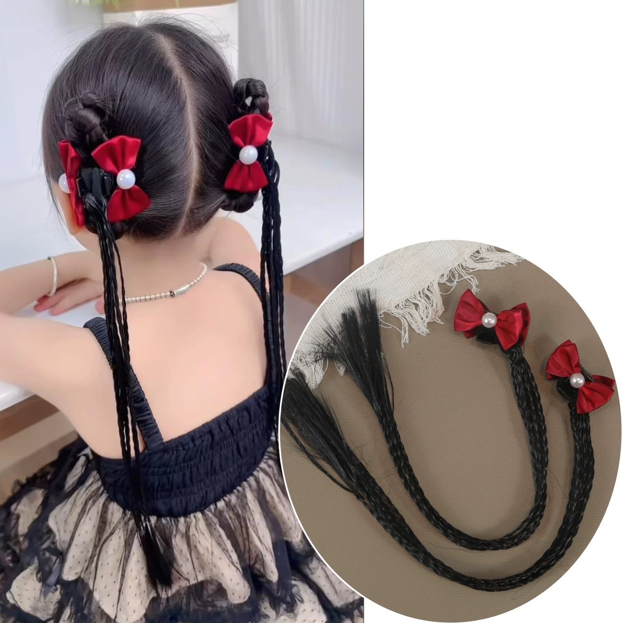 Niños de Año Nuevo mariposa bordilla clips de pelo estilo chino trenzado cadena de pelo bebé clips niñas festejos de Año Nuevo clip de pelo adornamiento