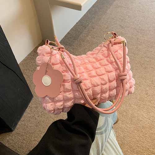 Folding Large Capacity Fashion Korean Version Plain Color Fresh Small Knot Shoulder Strap Women's 2024 New Crossbody Bag Women