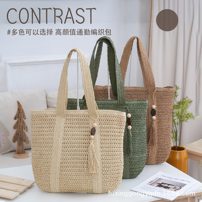 Fashionable beach capacious woven straw one-shoulder bag