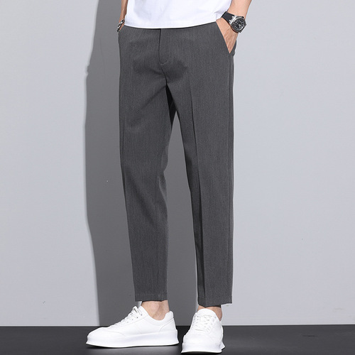 Men's 9-inch summer thin small leg pants Korean style trendy ice silk drape casual slim fit long pants Western pants