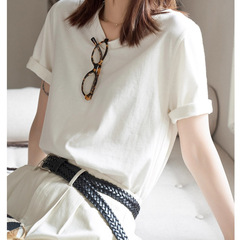 白画工作間の「綿の中の柔らかい黄金」の基礎モデル2025新型女性夏半袖tシャツの上着