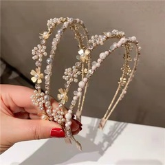 White pearl headband Korean sweet socialite super fairy hair accessories double row headband female alloy pearl flower hairpin trendy