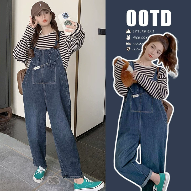 Брюки на джинсовых ремешках для беременных, милые свежие прямые брюки, свободные, уменьшающие возраст, закрывающие живот, весенне-осенне-летняя одежда для маленьких мужчин