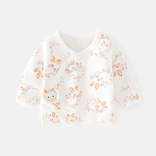 Baby's AIO Bodysuit with Boneless Pure Cotton Spring and Autumn Magic Tape Half Back Sleepwear Full Moon Monk Suit Baby Top