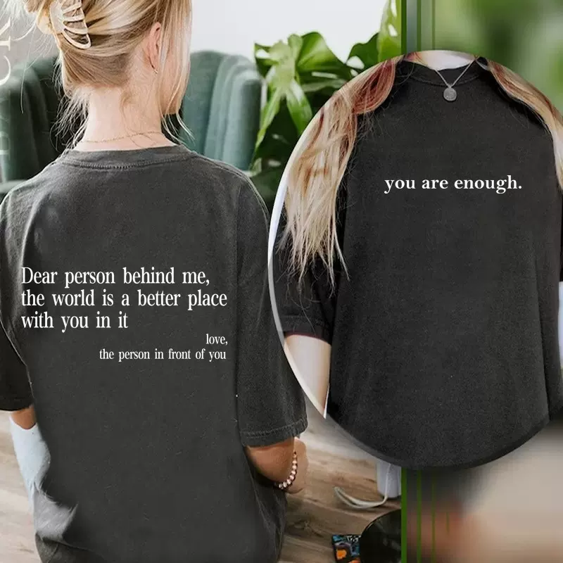 夏新款宽松水洗做旧纯棉短袖透气dear person behind me印花t恤女