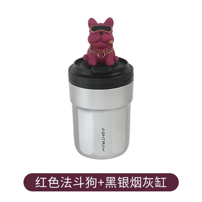 for car interior use, Car ashtray - silver-black-ashtray-red-french-bulldog