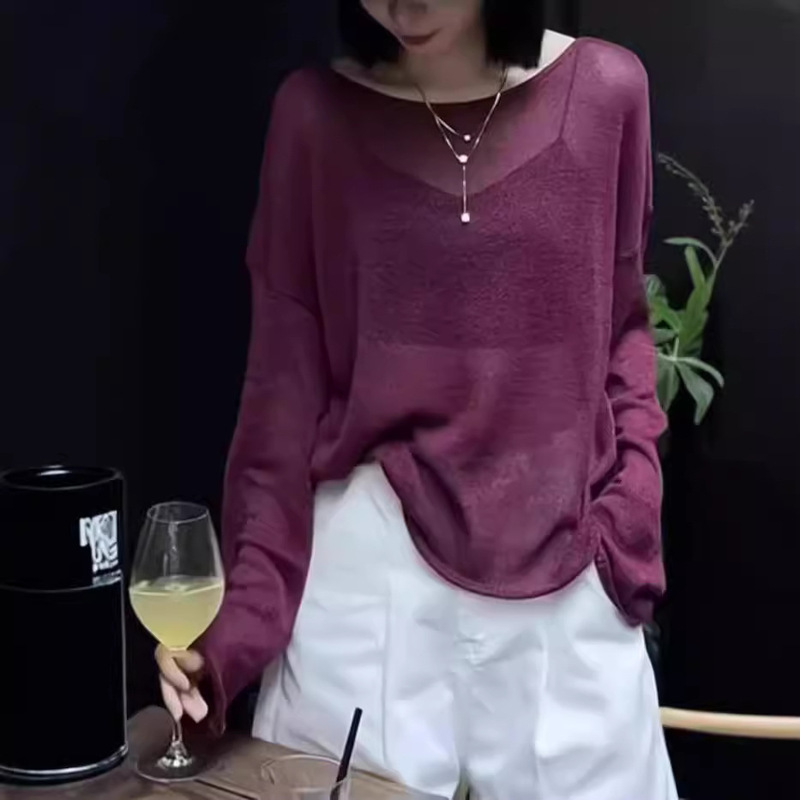 Purple Round Neck Mulberry Silk Top for Women 2025 New Hot Style Summer High-End Super Good-Looking Thin Sun Protection Blouse Purple Round Neck Mulberry Silk Top for Women 2025 New Hot Style Summer High-End Super Good-Looking Thin Sun Protection Blouse