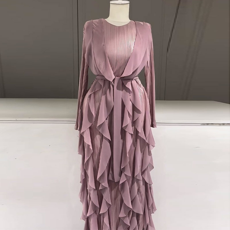 2024 foreign trade new design sense ruffled pleated dress temperament women's fashion ribbon dress 2024 foreign trade new design sense ruffled pleated dress temperament women's fashion ribbon dress