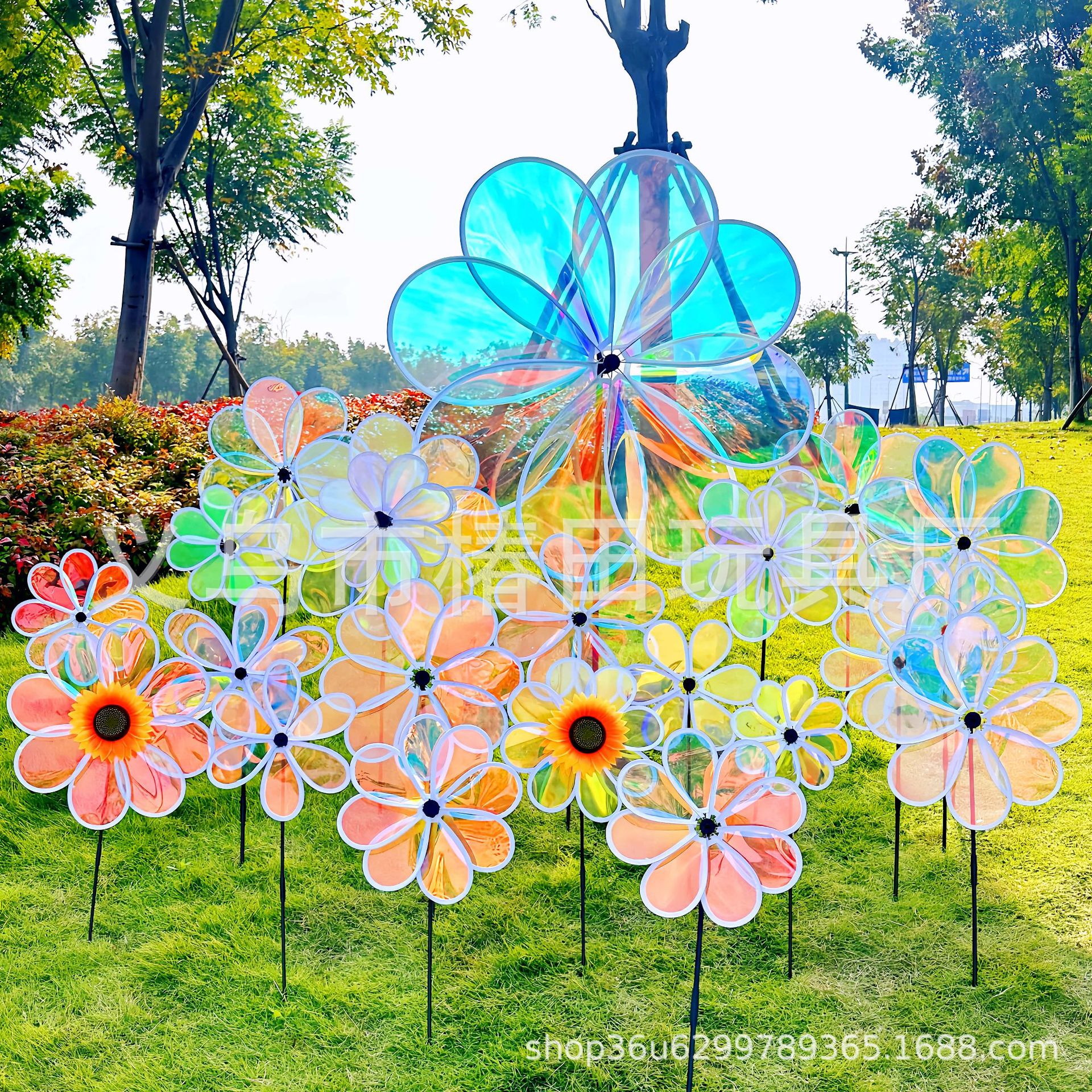 Windmill Wall Color Film Windmill Laser Eight-Blade Windmill Outdoor Decoration for Scenic Spots, Popular Photo Spot, Children's Toy