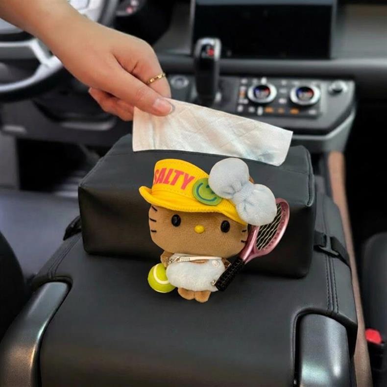 Car Tissue Box for Women, Cute Kt Car Tissue Holder, Hanging Seat Back Bowknot Car Decoration