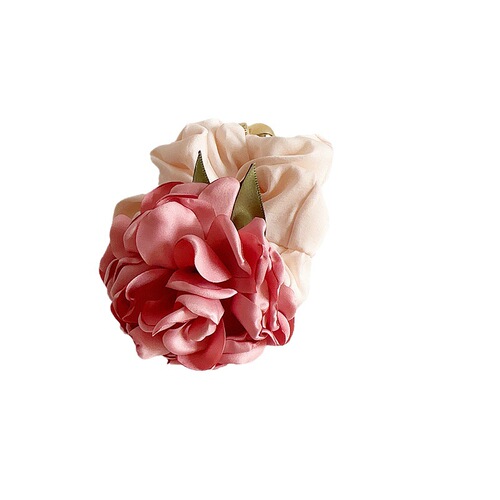 New French pastoral fabric pink large flower girly children's intestine hair rope rubber band headwear hair accessories