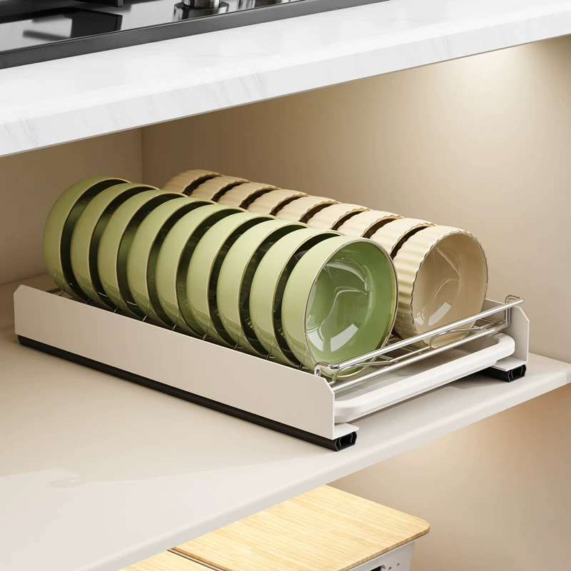 Kitchen pump bowl storage shelf cabinet free punching dish and plate pull basket drawer bowl plate plate draining shelf