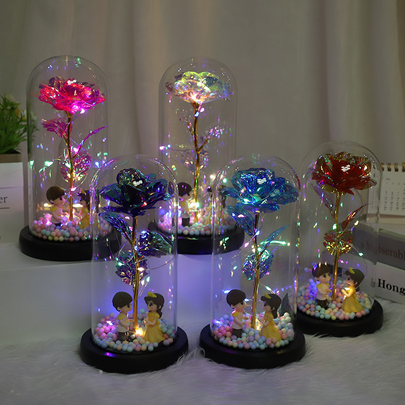 玻璃燈罩永生花玫瑰花聖誕七夕感恩節禮物跨境小夜燈擺件出口擺攤