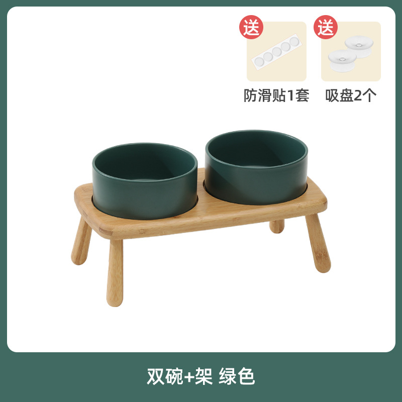 Tazón doble verde + silla doble elevada