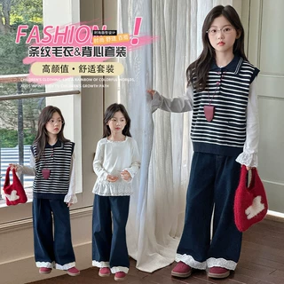 春季女童马甲套装春秋装新款童装儿童女孩毛衣马甲长袖T恤两件套