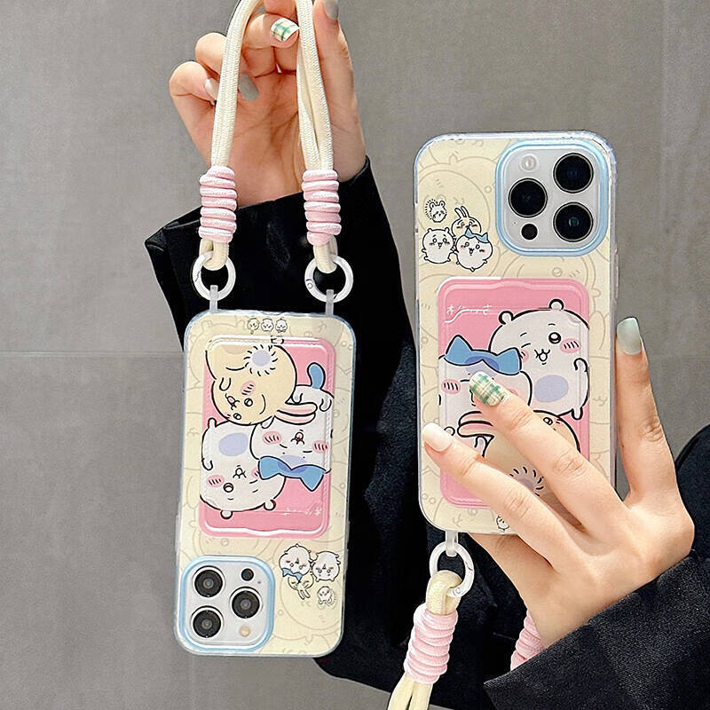 Card Bag Lanyard Cute Jika Wow for Apple 16Promax Phone Case iPhone13 Drop-resistant Protective Case