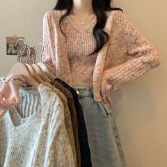 韩版软糯慵懒风针织开衫女秋冬新款宽松显瘦洋气减龄V领外套上衣
