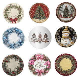 Cross-Border Hot Selling Christmas Cut Edge Overlock Round Placemat Linen Printed Kitchen Restaurant Table Holiday Decoration
