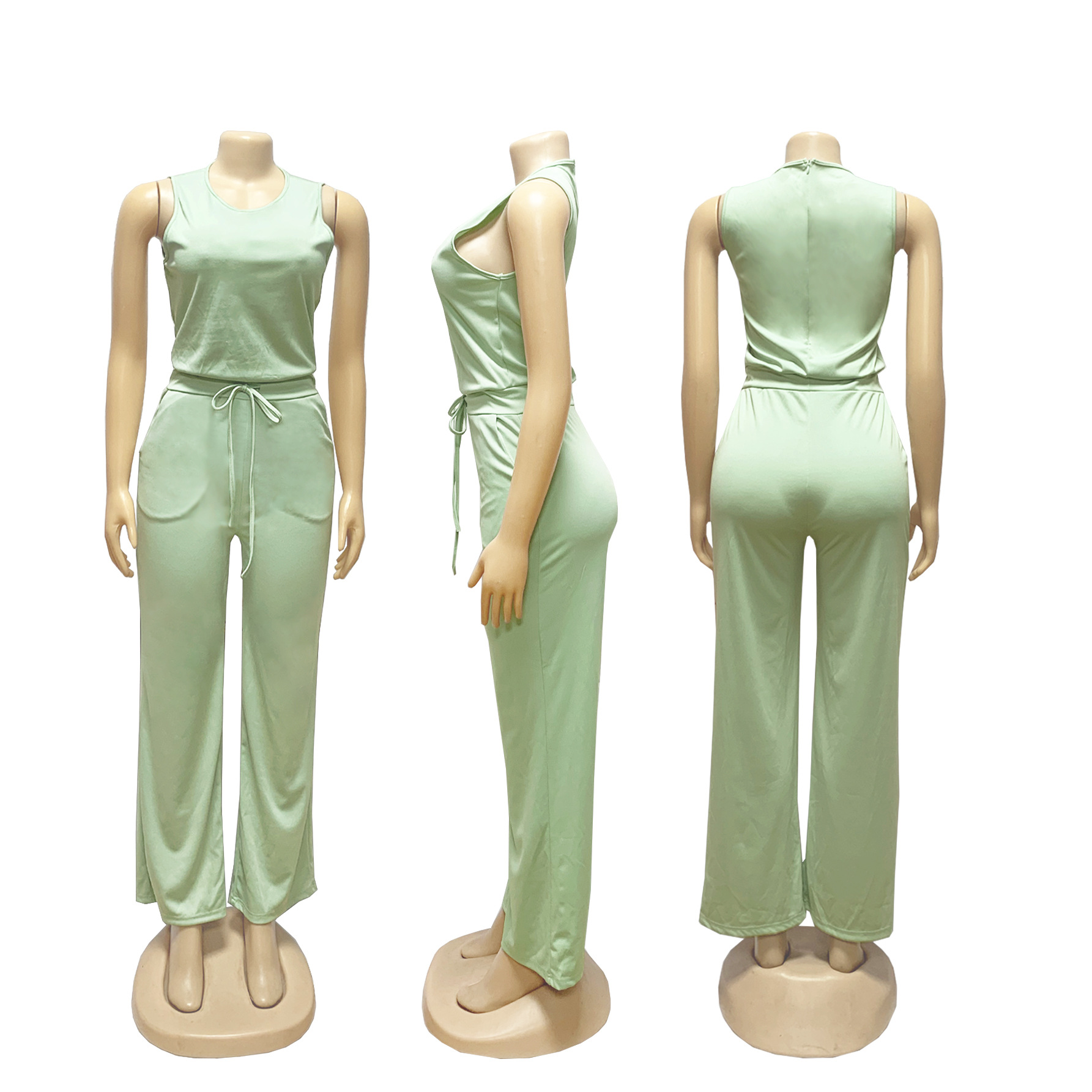 Women's Sleeveless Jumpsuit Casual Lace Up Solid Colour Summer_voghion.com