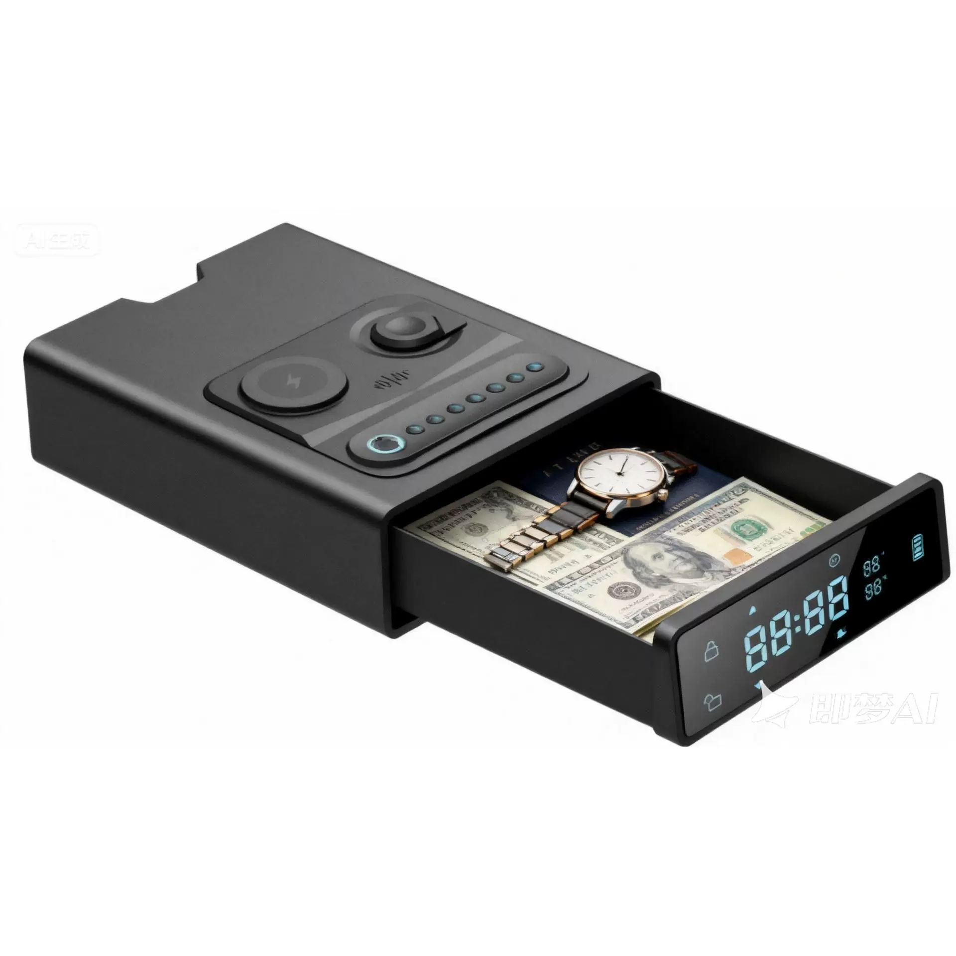 无线充电带时间闹钟保险箱家用小型智能保险箱APP涂鸦指纹保险箱