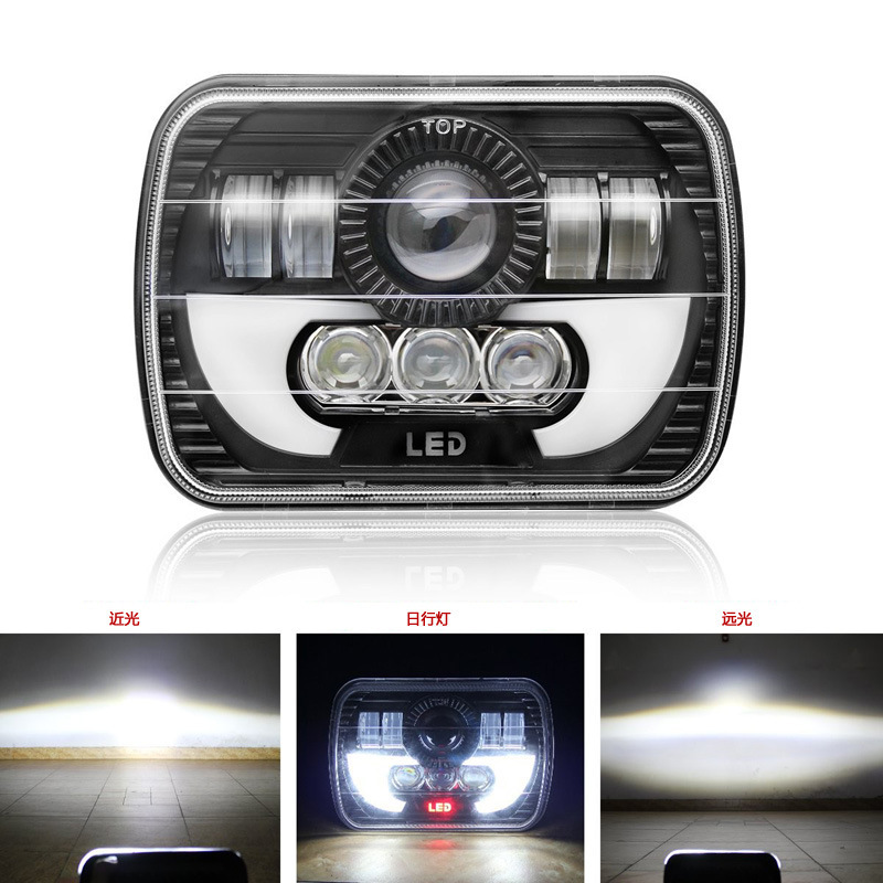 Cross-Border Hot Selling 7inch Square Wrangler Horn Headlight Off-Road Vehicle Modified Headlight Car Headlight