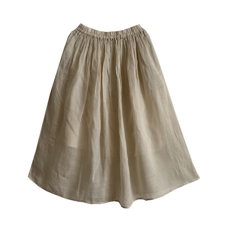 Gonna hanfu donna stile retro media lunghezza cotone lino fluida_voghion.com