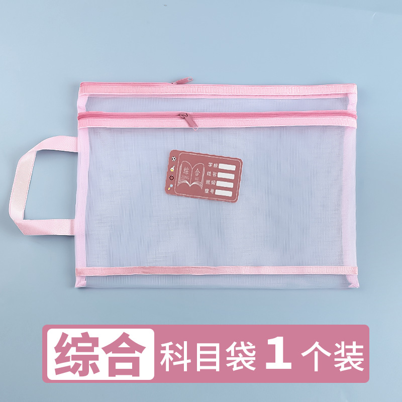 Bolsa de documentos de clasificación de asignaturas de estudiantes A4 doble capa de gran capacidad bolsa de trabajo tipo cremallera portátil bolsa de estudio bolsa de malla