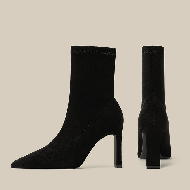 Женские ботильоны-чулки из стрейч-материала с острым носком, новинка осени-зимы 2025, замшевые, на шпильке, стильные.