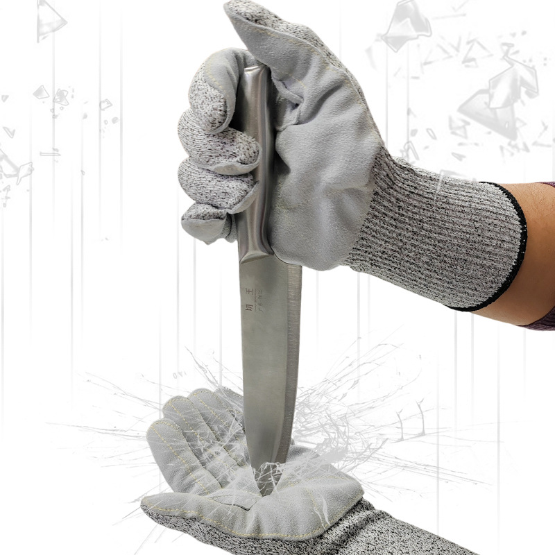 Guantes de jardinería anti-corte largos personalizados, anti-pinza y anti-pinza, fábrica de vidrio de castaña de pimienta, guantes de cuero de vaca de dos capas