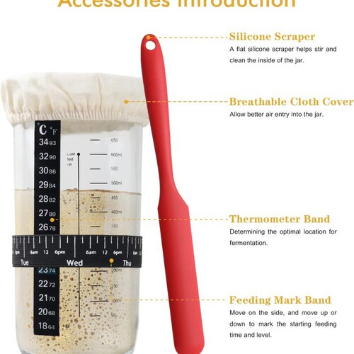 Best-selling 24oz sourdough fermentation glass jar bread fermentation tank dough baking supplies with temperature gauge and lid