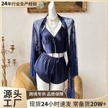 wow性感睡衣女士吊带夏季薄款丝绸开叉露背睡裙中长款纯色家居服