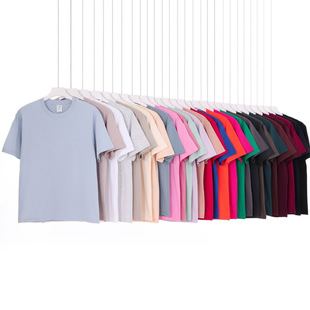 Live Explosions Summer 230g Heavy Cotton Shoulder Short-sleeved T-shirt Men's Crew Neck Solid Color Loose Base Shirt T-shirt Women