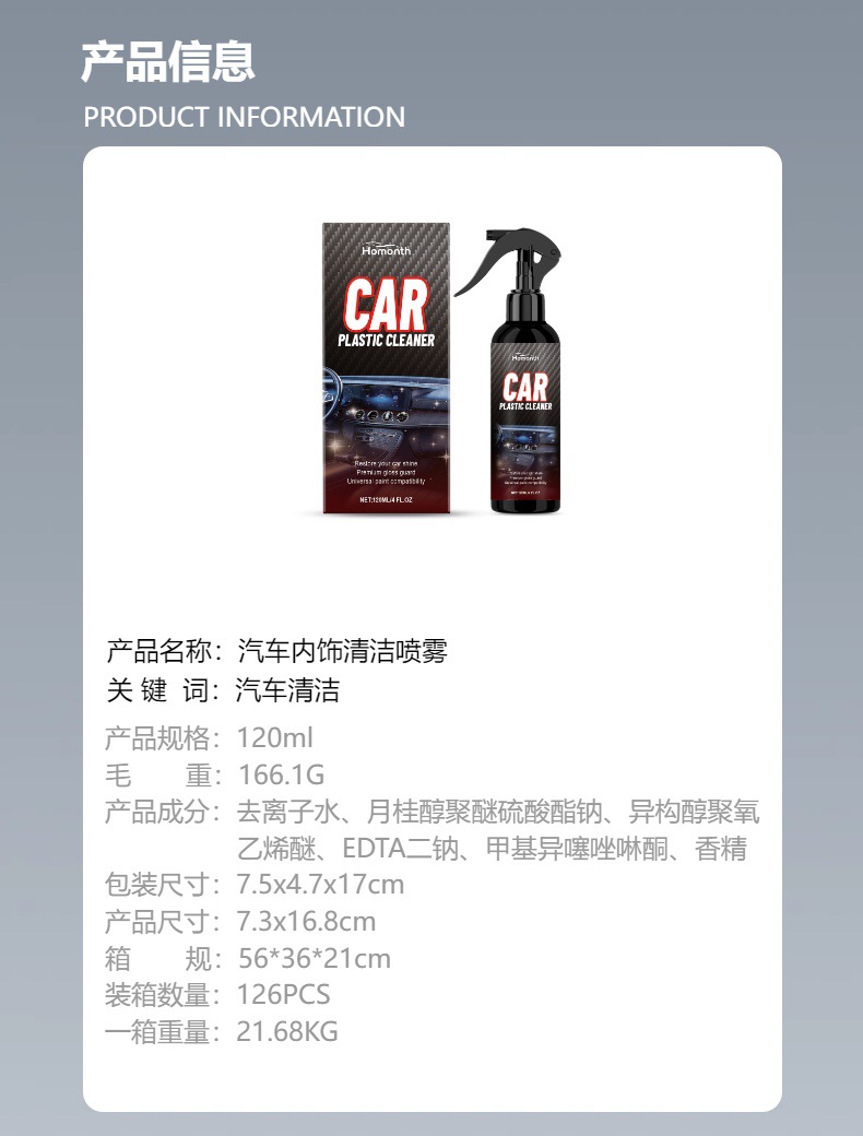 Homonth Car Interior Cleaning Spray Maintenance Renovation Interior Surface Cleaning and Decontamination Universal Cleaner