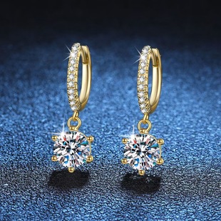 S925 Sterling Silver 1 karat Classic Six-claw Mosan Diamond Earrings Earrings Drop Women's 18K Yellow Simple Cross-border Hot in stock