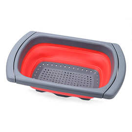 亚马逊跨境 折叠沥水篮 家用可伸缩果蔬滤水篮 厨房洗菜水果篮