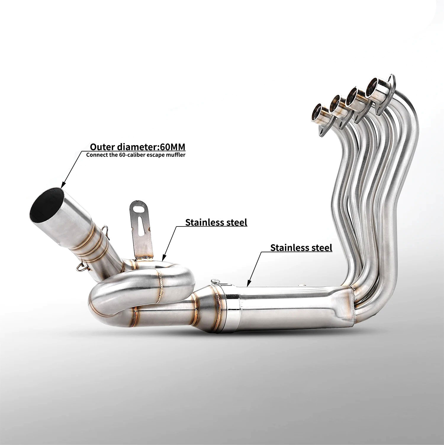 Suitable for ZXMOTO Zhangxue 500RR motorcycle exhaust pipe modification, front section stainless steel 60MM non-destructive installation