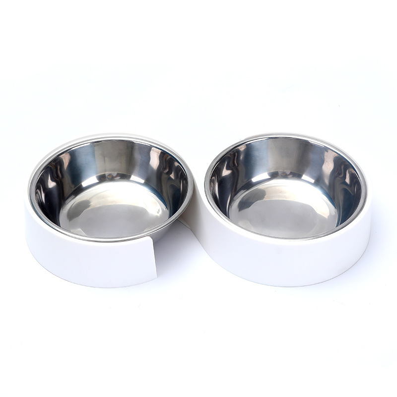 Cat Bowl de acero inoxidable en forma de S para mascotas doble tazón de alimentación para perros tazón antidetonante para beber vajilla para mascotas al por mayor transfronterizo