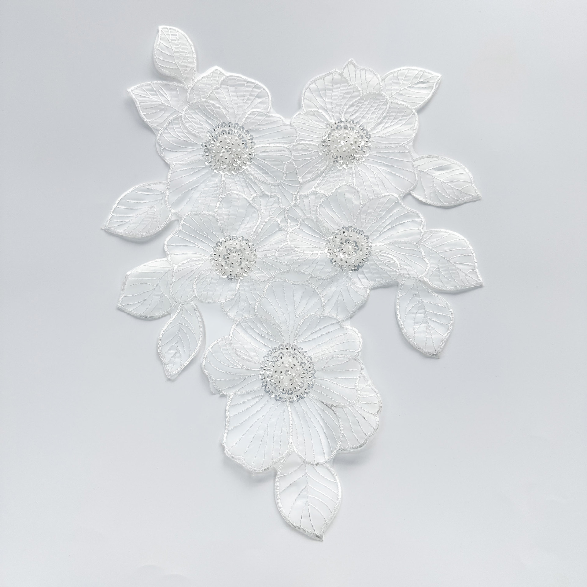 Ogan blanco clavos de cuentas de encaje de sequilla calcomanías de tela collar diy vestido vestido de espectáculo decoración de camisa image 5