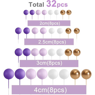Cross-Border Hot Sale 32 Pieces of Cake Decoration Balls 4-Color Combination Birthday Party Wedding Cake Decoration Plug-In Ready Stock