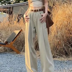 美拉德阔腿牛仔裤女秋冬2025年新款显瘦宽松直筒拖地裤卡其色裤子