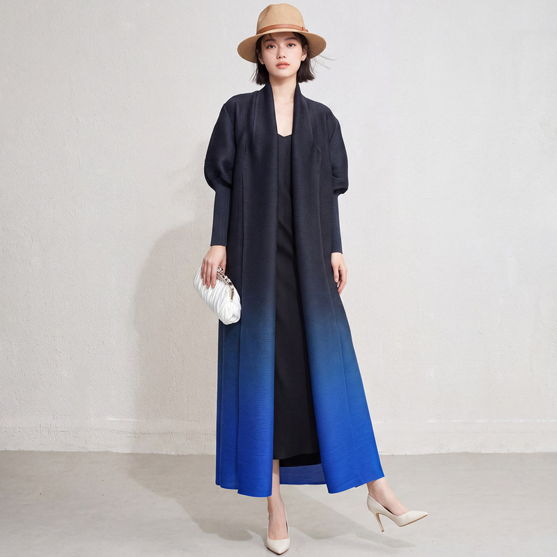 European and American Style High-End Gradient Pleated Long Cape Lantern Sleeve Loose Cardigan Outerwear Autumn Coat for Women European and American Style High-End Gradient Pleated Long Cape Lantern Sleeve Loose Cardigan Outerwear Autumn Coat for Women