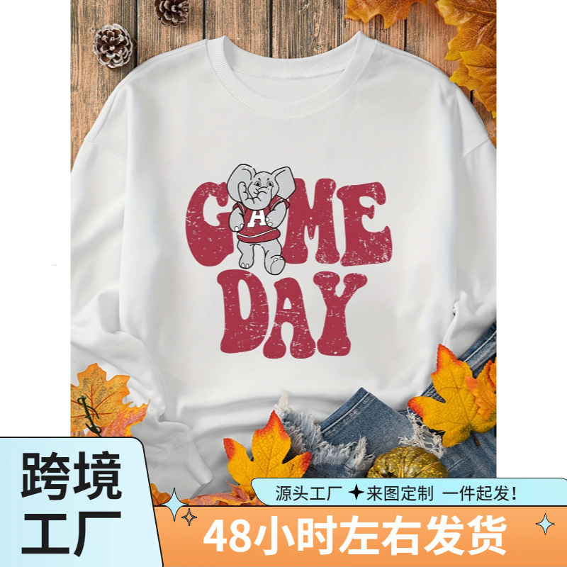 Alabama Mascot Race Day Graphic Print Sweat-Polyester Women's Casual Crewneck Sweat Fabric