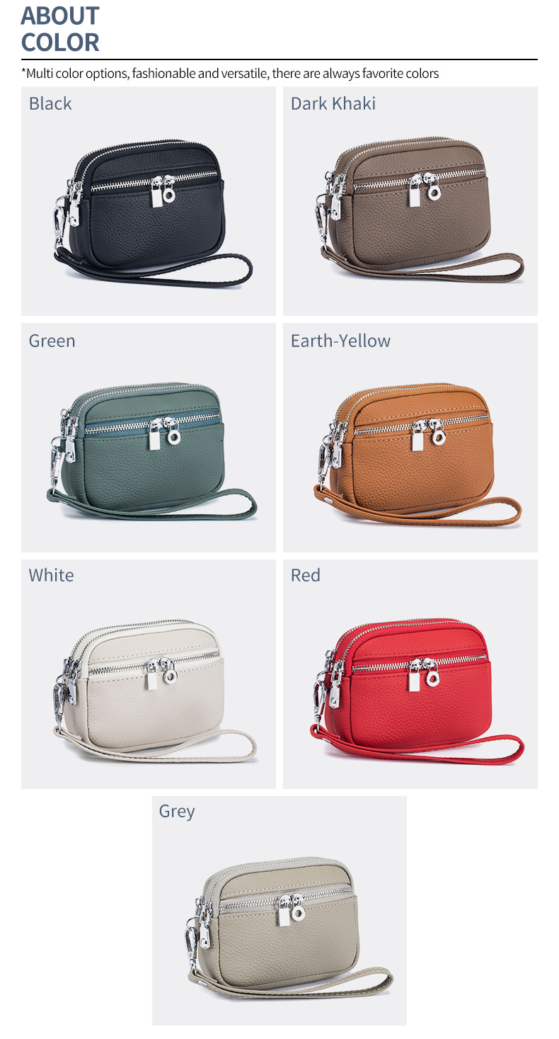 Portafoglio da donna in vera pelle, squisito, con doppia cerniera, grande capacità, borsa multifunzionale_voghion.com