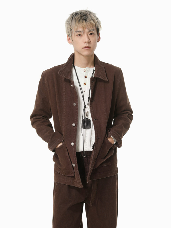 MTLCLOTHES男装|复古做旧高级感ins纯棉工装牛仔套装|undefined