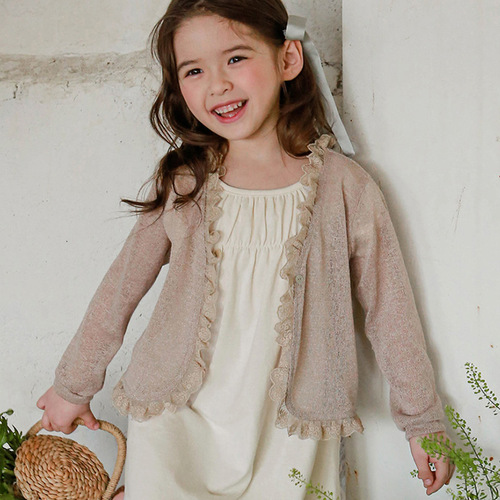 2024 Summer Strawberry Sugar Korean Children's Clothing Girl Cute Sun Protective Cardigan Lady Lace Edge Air Conditioning Cardigan