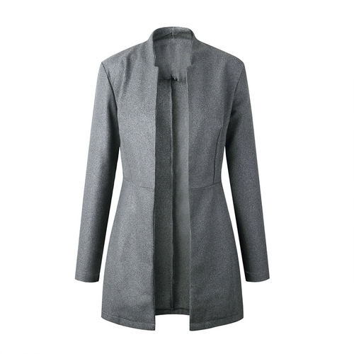 Winter women's trench coat, mid-length wool coat with a small stand-up collar