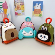 跨境新款初音未来毛绒双肩包水豚防水帆布手提包拉布布束口收纳包