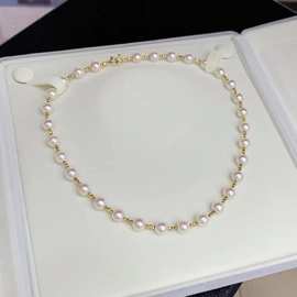 设计款akoya天然珍珠项链7～8mm近正圆强光泽极微瑕18k包金