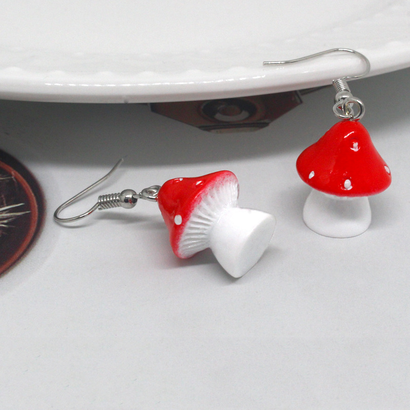 Fashion Simple Polka Dot Mushroom Cartoon Three-dimensional Resin Earrings display picture 2