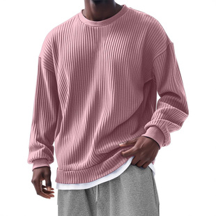 Thick Knit Fabric 25 New Cross-Border 3D Printed Men's Loose Trendy Solid Color Crewneck Sweatshirt Source Factory